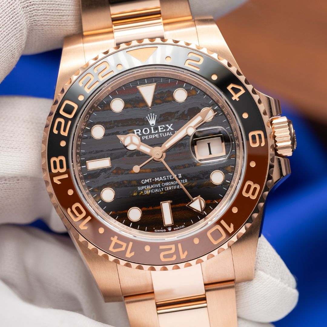 20251226-1U0A4616-Edit Rolex GMT-Master II Rootbeer Tiger Iron Dial 18K Everose Gold 126715CHNR - NEW - Image 1
