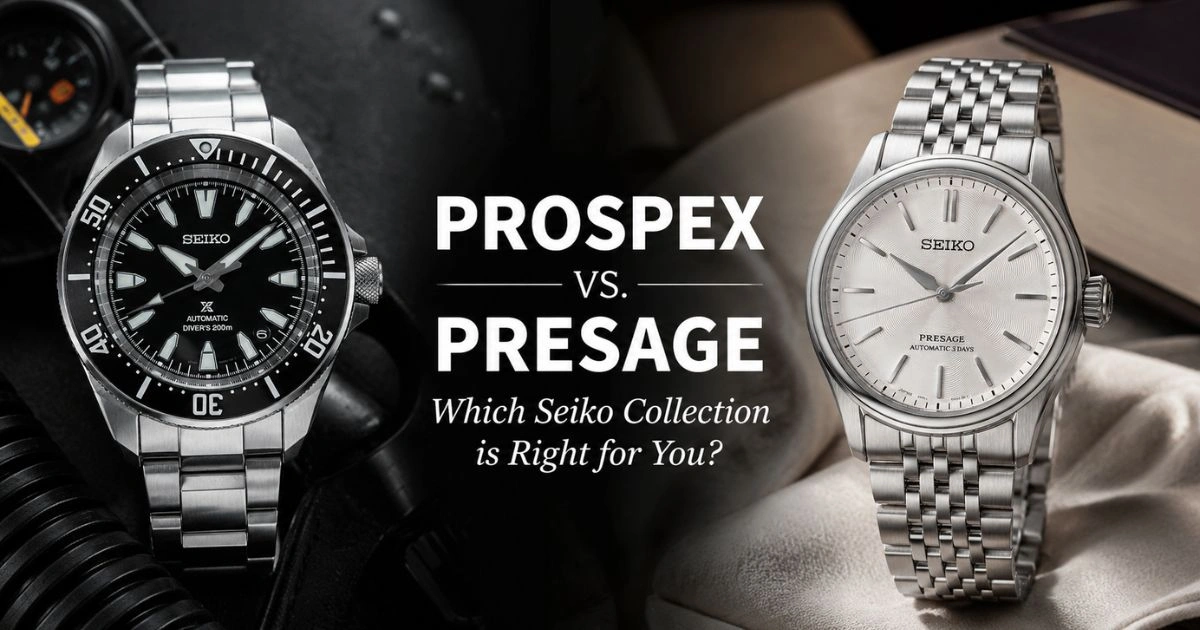 Seiko Prospex and Seiko Presage watches compared side by side, showcasing the differences in design, performance, craftsmanship, and everyday versatility.